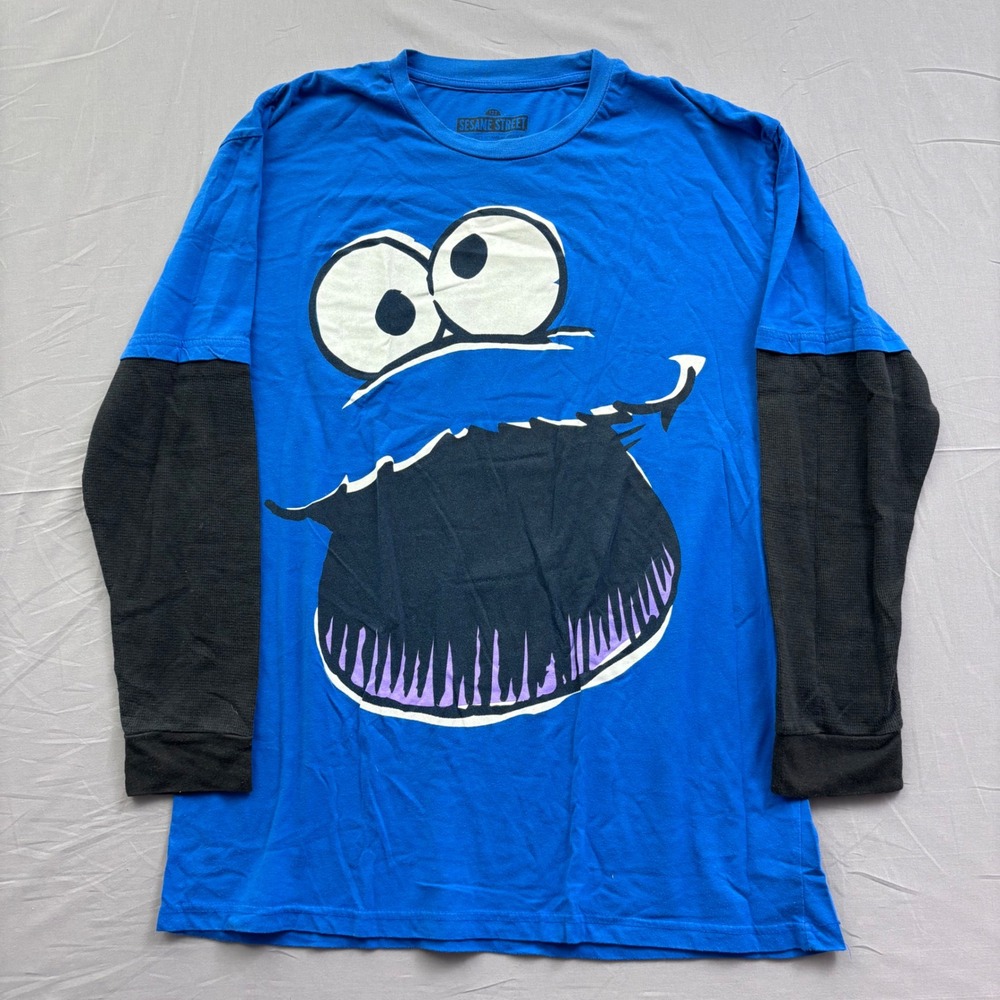 Sesame Street Cookie Monster Mens XL Blue Layered Long Sleeve Thermal Shirt 2011